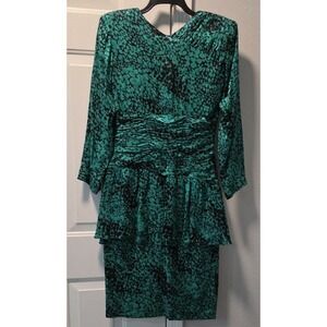 Vintage‎ Yvonne LaFleur Green and Black Formal Dress 100% silk Size 8